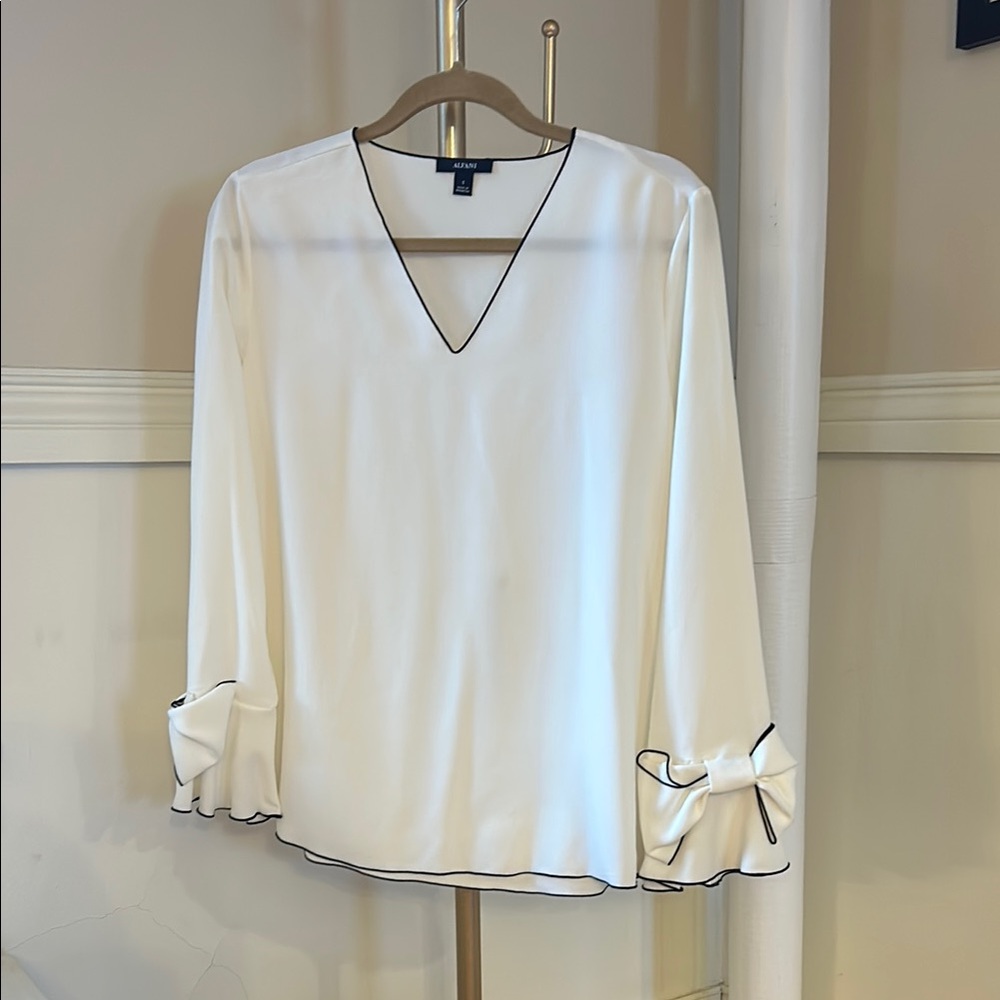 Alfani White Relaxed Blouse with Bell Sleeves